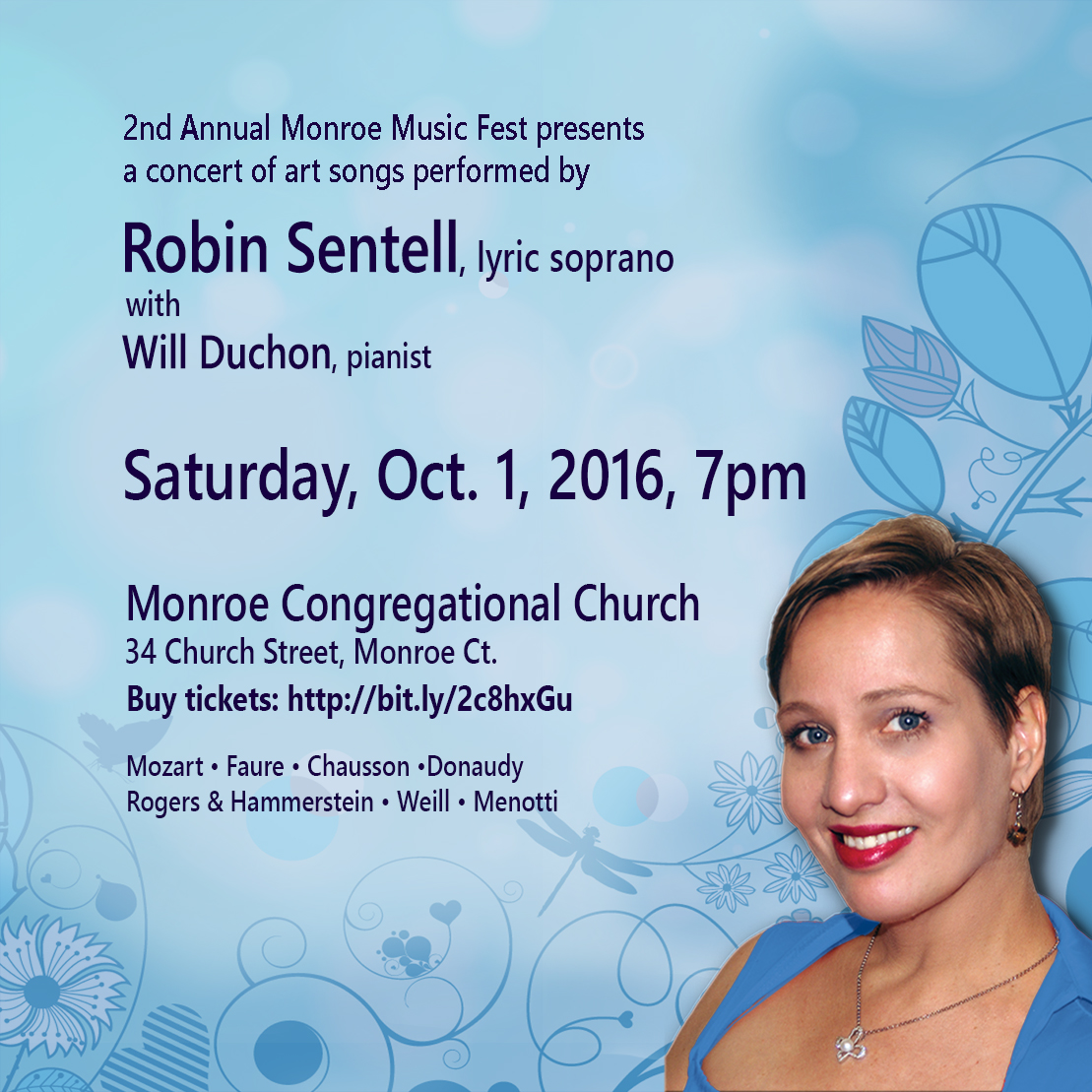 Announcing a concert of art songs, Oct 1, 2016